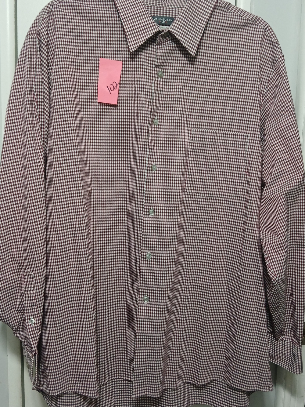 Van Heusen Men’s Burgundy and White Micro Check Dress Shirt